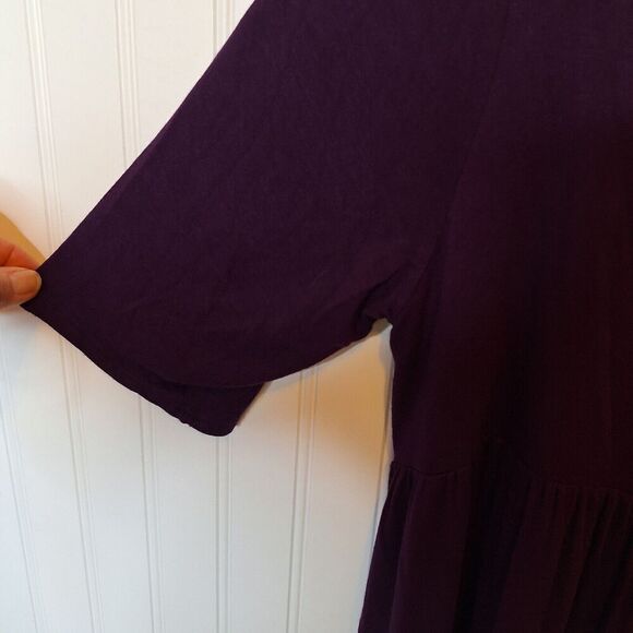 Moa Womens Plus‎ Size 4XL Pullover Babydoll Tunic Top Burgundy Stretch Short Slv - Picture 7 of 11